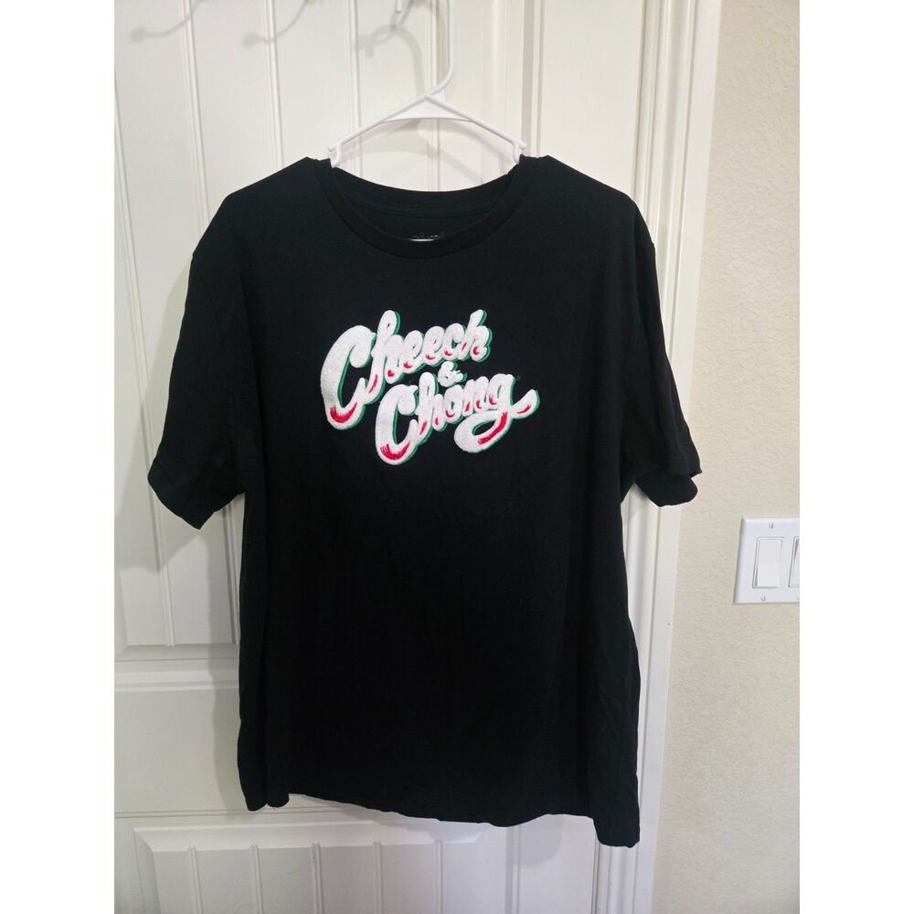 Cheech & Chong Men’s Graphic T-Shirt Black Size 2XL Double-Sided 420 Comedy Tee